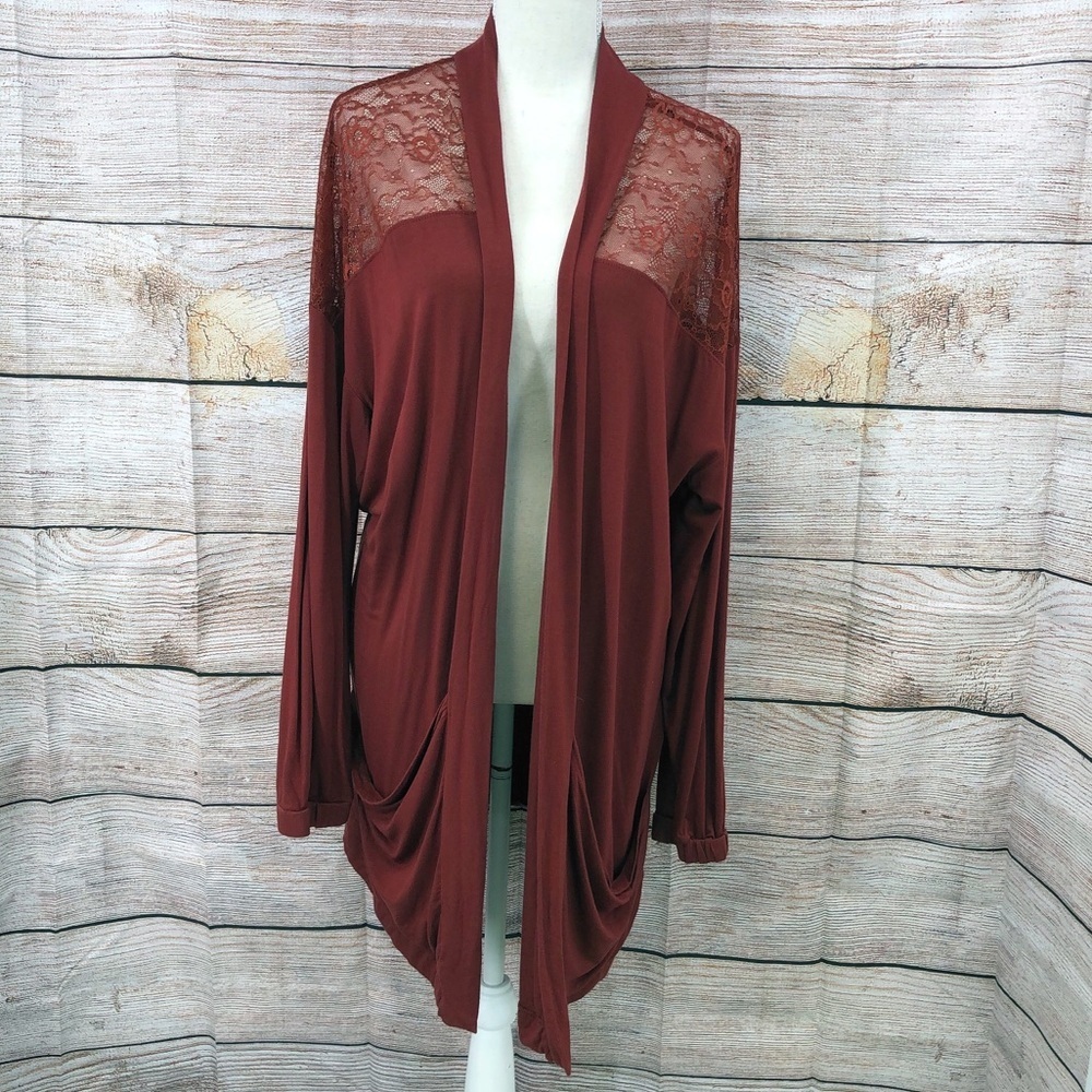 Torrid Orange Super Soft Cardigan Lace Yoke Open Front Cardigan Size 2X